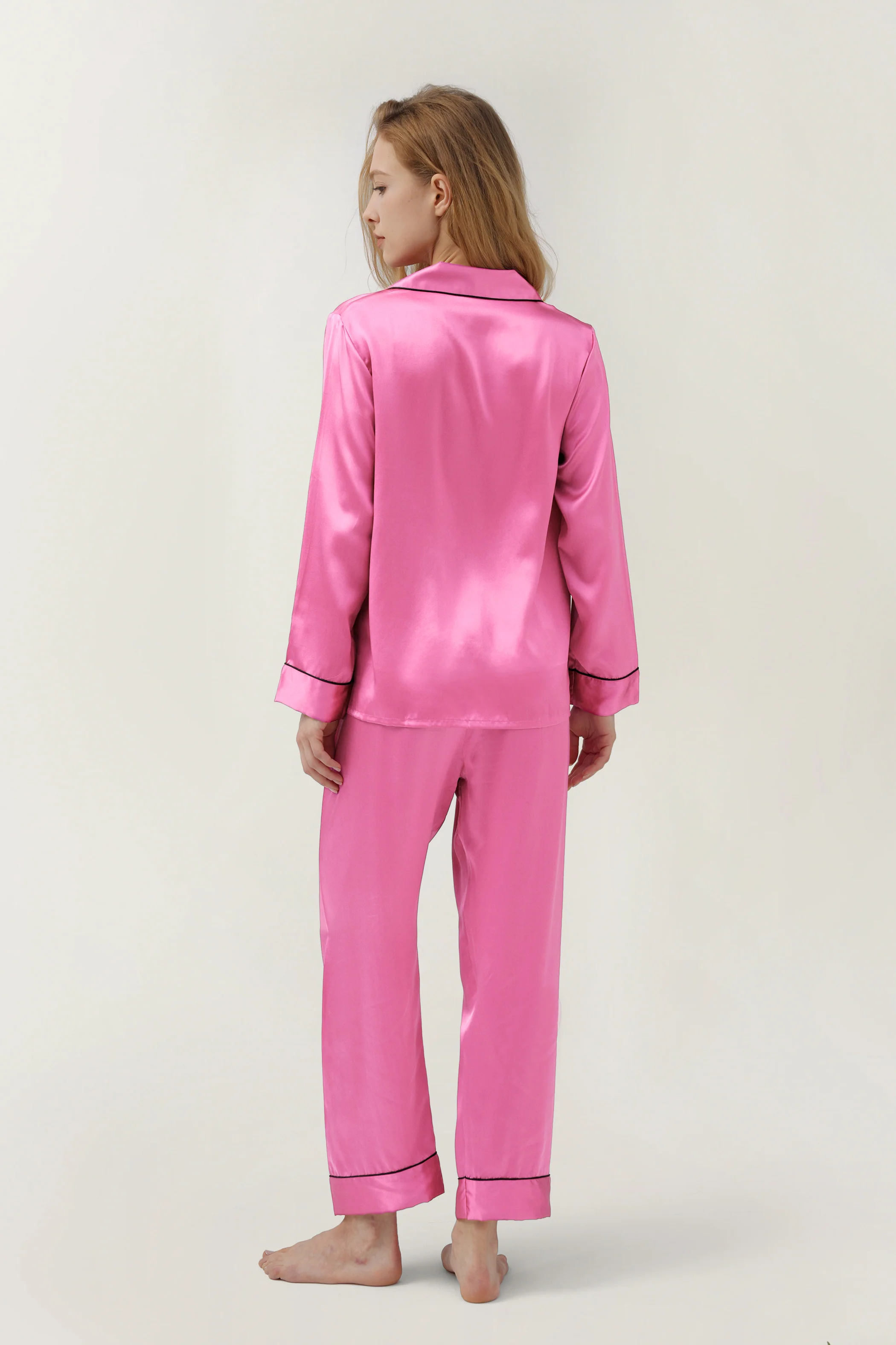 Women’s Long-Sleeve & Pants Silk Pajama In Rose Pink