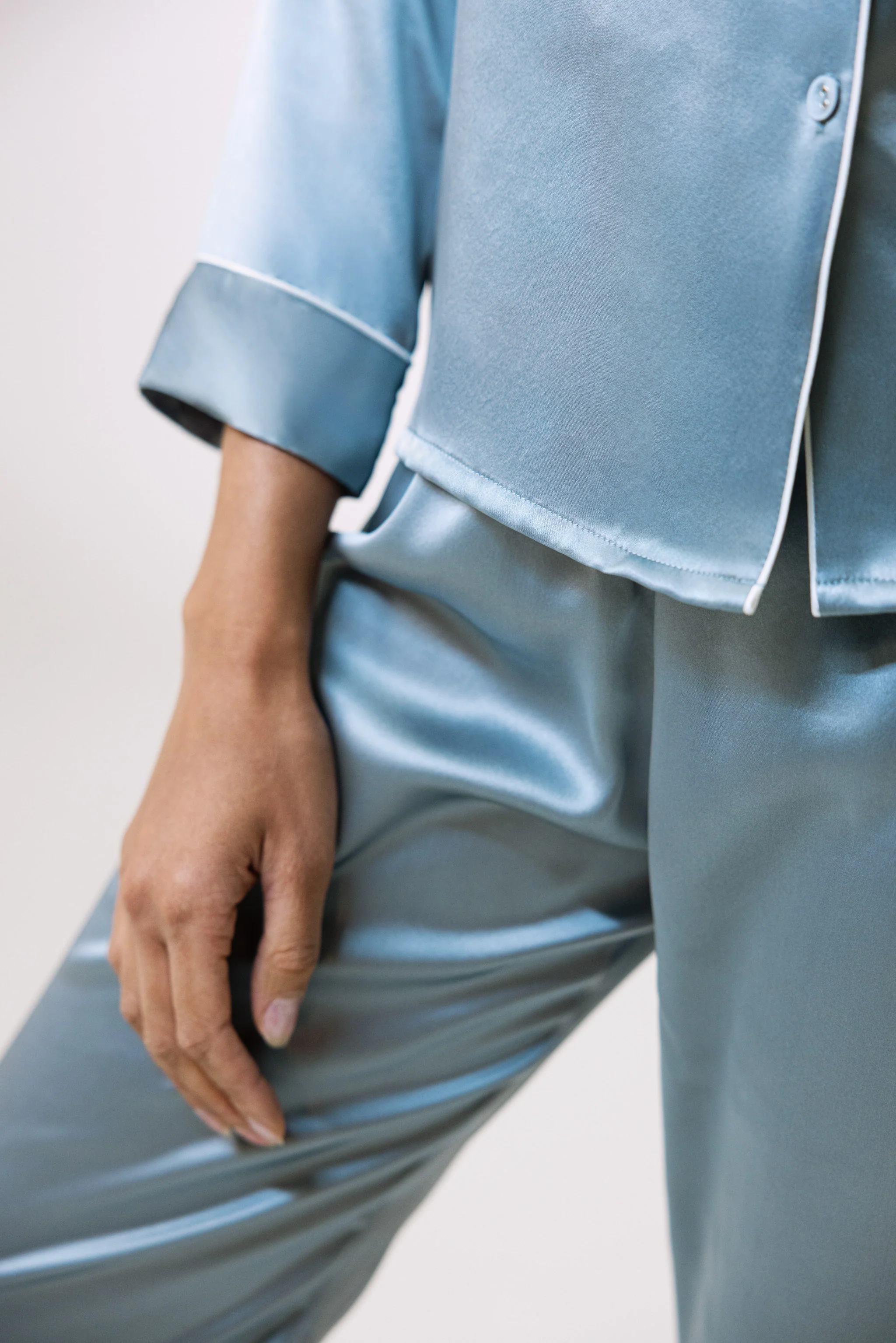 Women’s Long-Sleeve & Pants Silk Pajama In Haze Blue