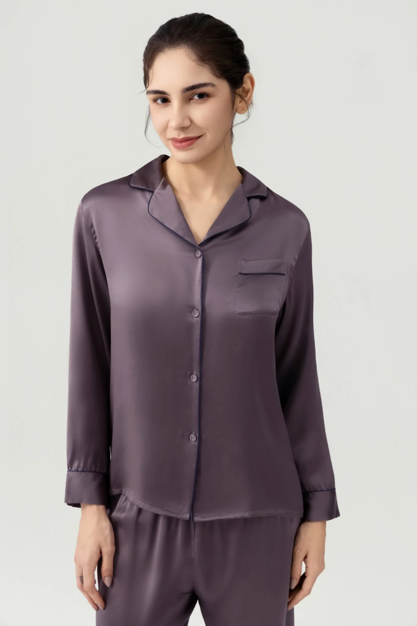 Women’s Long-Sleeve & Pants Silk Pajama In Quartz Purple