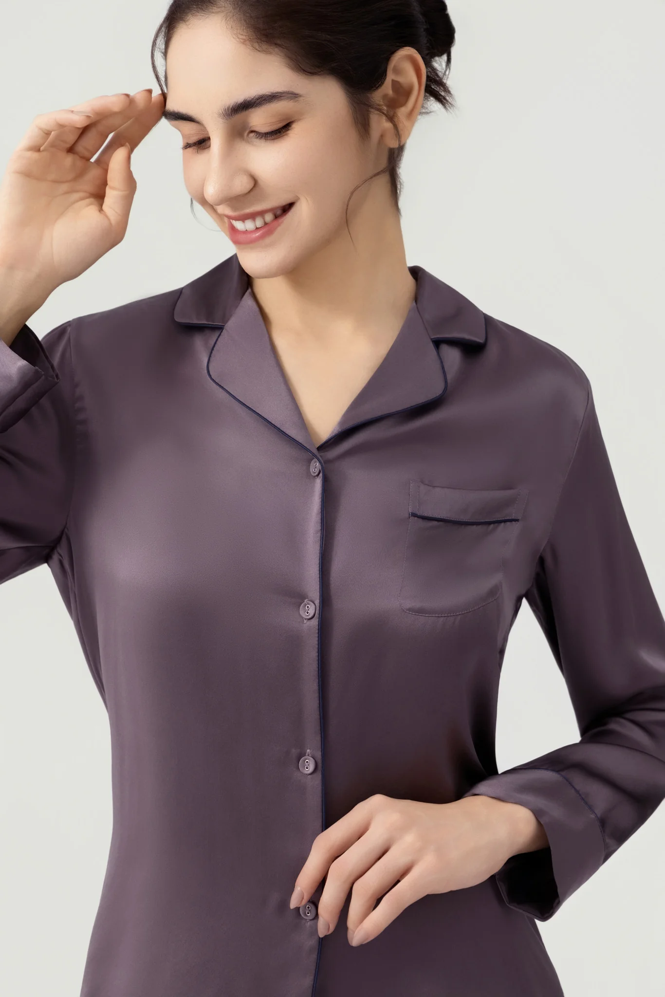 Women’s Long-Sleeve & Pants Silk Pajama In Quartz Purple