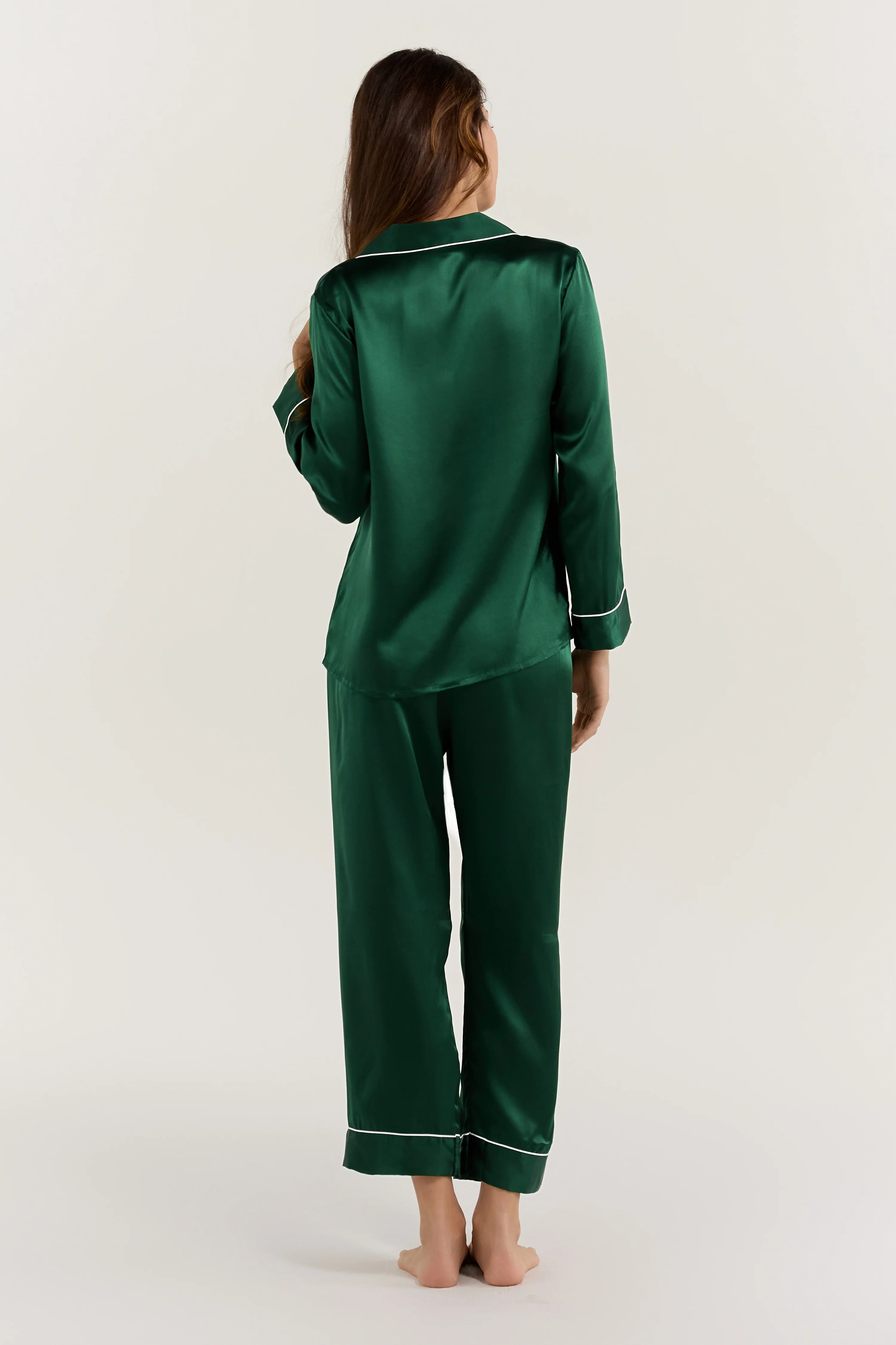 Women’s Long-Sleeve & Pants Silk Pajama In Green