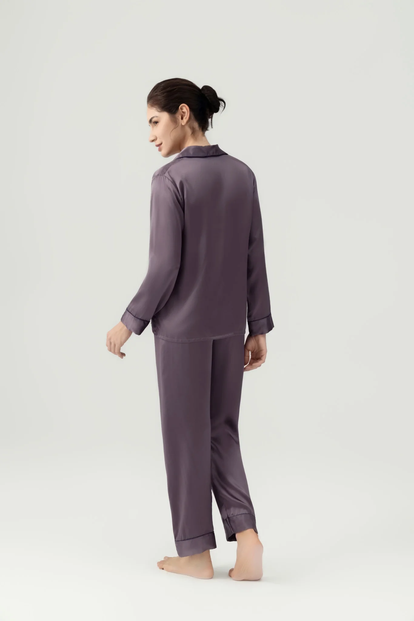 Women’s Long-Sleeve & Pants Silk Pajama In Quartz Purple