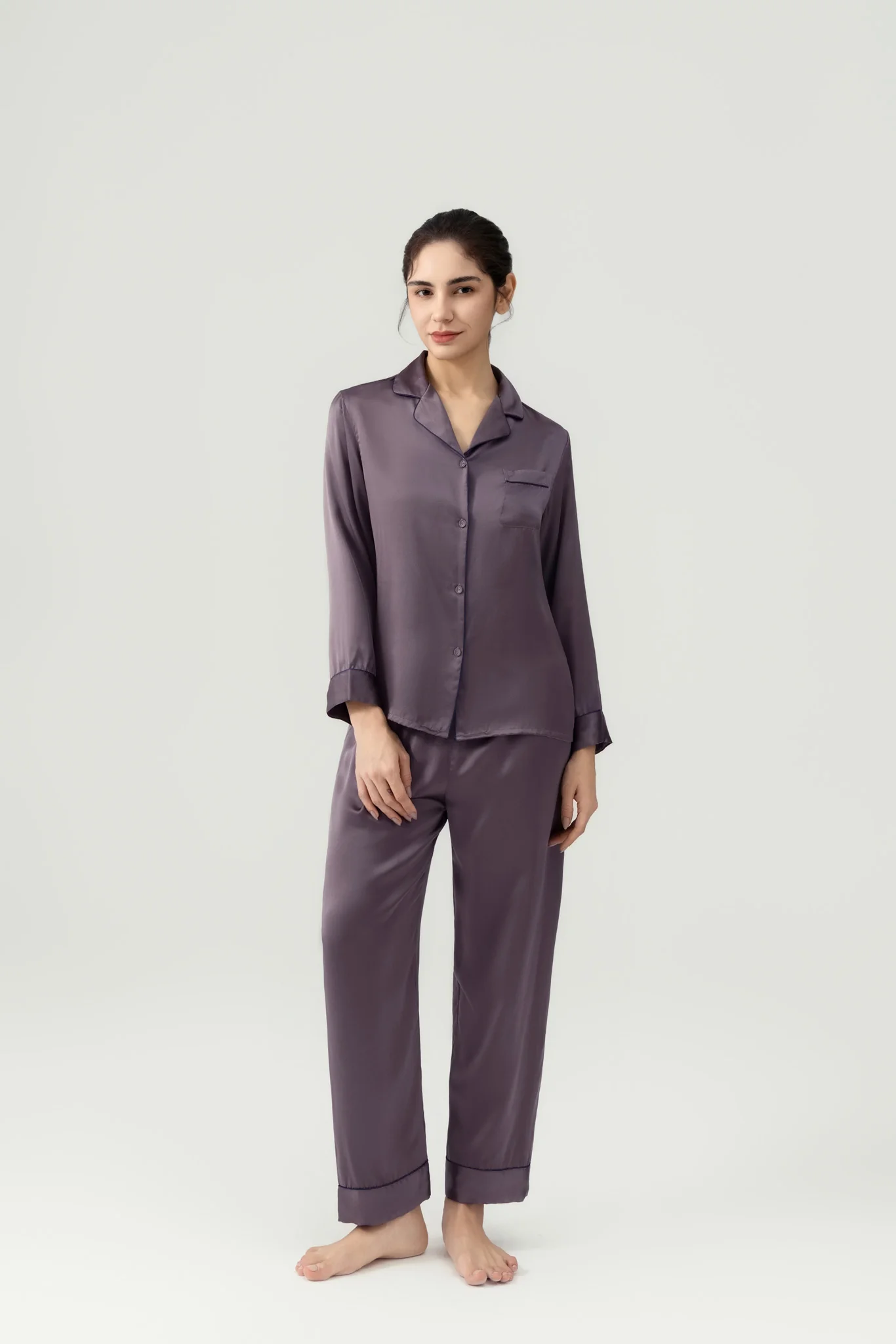 Women’s Long-Sleeve & Pants Silk Pajama In Quartz Purple