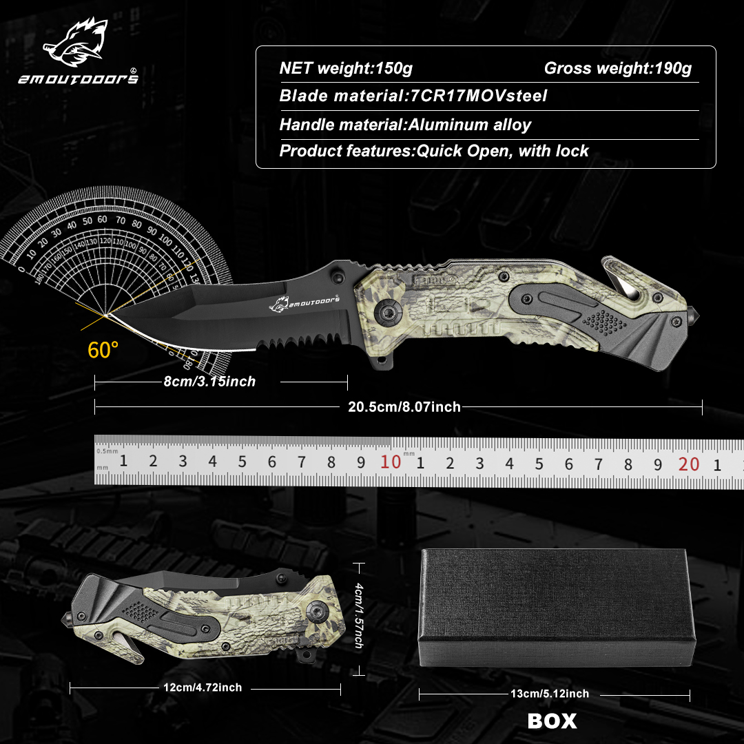 Outdoor folding knife, pocket knife, serrated folding knife, multi-function knife, can be used for outdoor hiking, wilderness survival and other different outdoor scenes