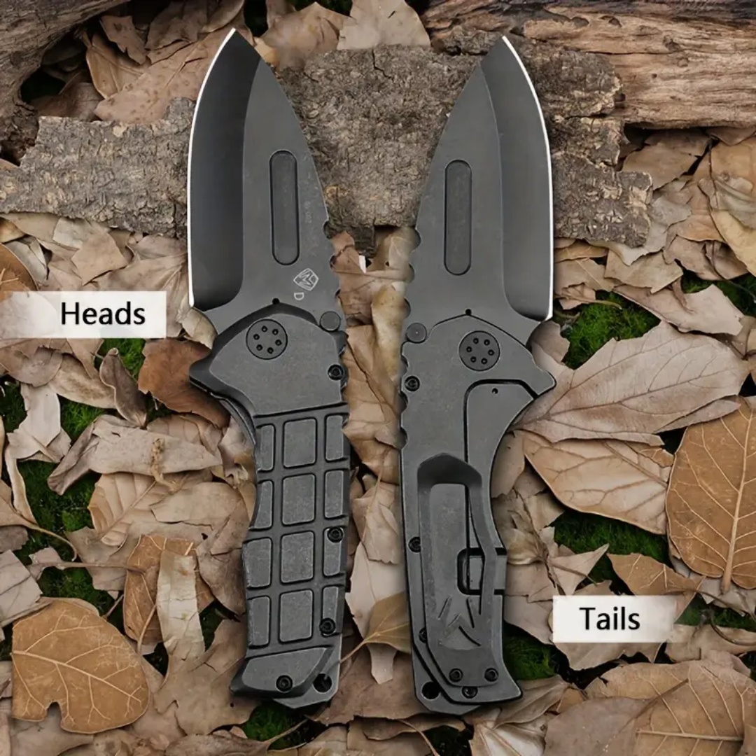 Outdoor folding knife, 440 steel handle, high quality D2 steel, high hardness blade, titanium plated anti-rust treatment, blade hardness 59-60HR folding knife, suitable for exploration, rescue, camping, hunting and gifts for men