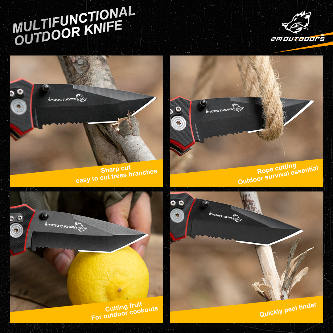 Outdoor pocket folding knife with locking mechanism, 7Cr17Mov high hardness stainless steel knife, G10 handle, can be used for outdoor wilderness survival, mountaineering, hiking