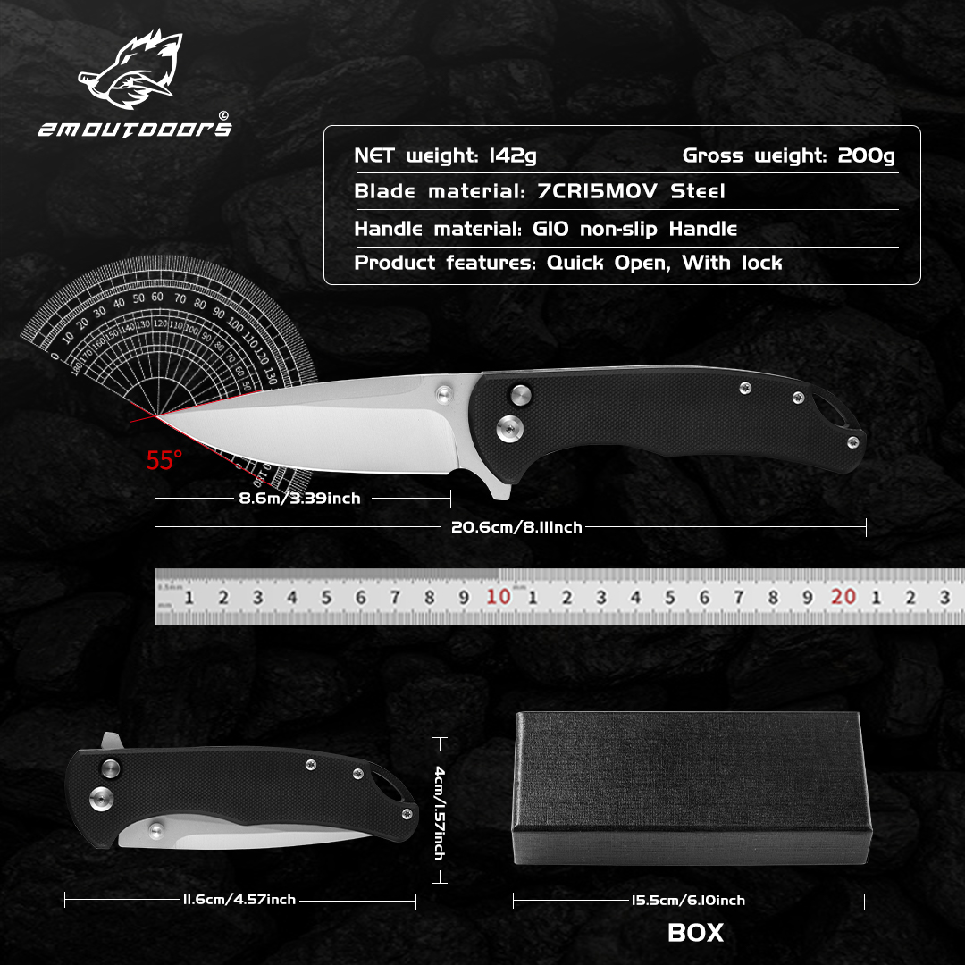 1PC Folding Knife, Outdoor Pocket Knife, 7cr15mov Steel, G10 Handle, CNC Fine Grinding Process, Bearing Lock, High Quality-for Fishing, Hiking, Survival, Gifts For Men And Women