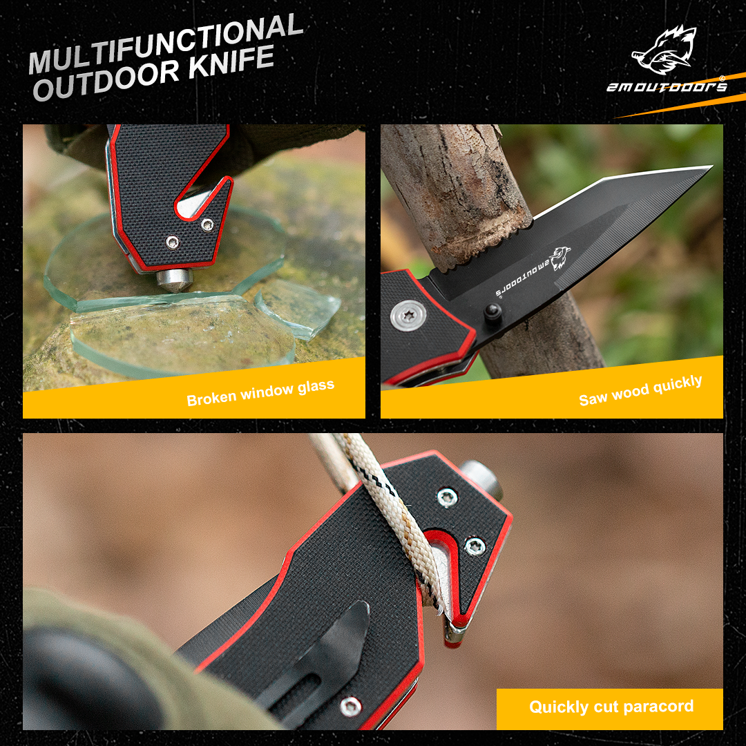 Outdoor pocket folding knife with locking mechanism, 7Cr17Mov high hardness stainless steel knife, G10 handle, can be used for outdoor wilderness survival, mountaineering, hiking