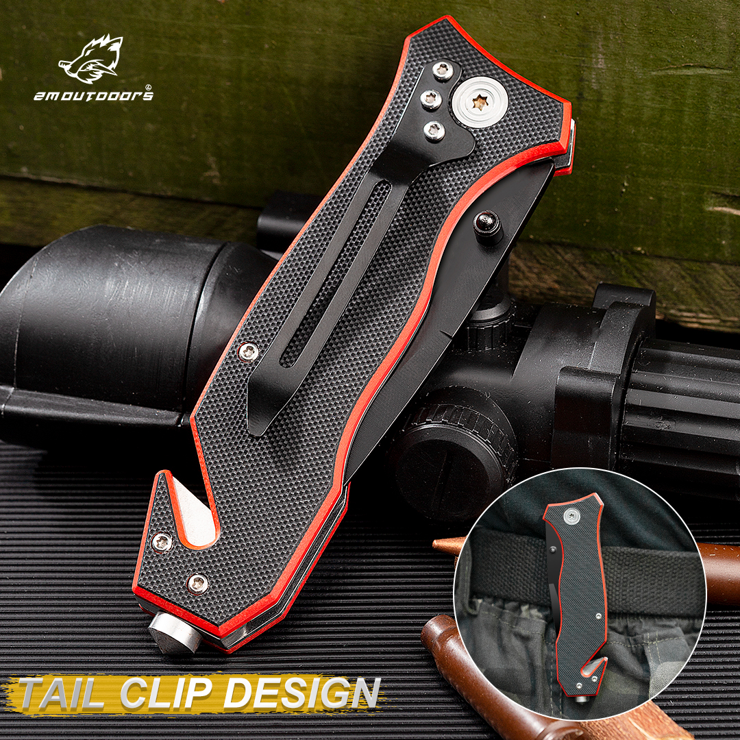 Outdoor pocket folding knife with locking mechanism, 7Cr17Mov high hardness stainless steel knife, G10 handle, can be used for outdoor wilderness survival, mountaineering, hiking