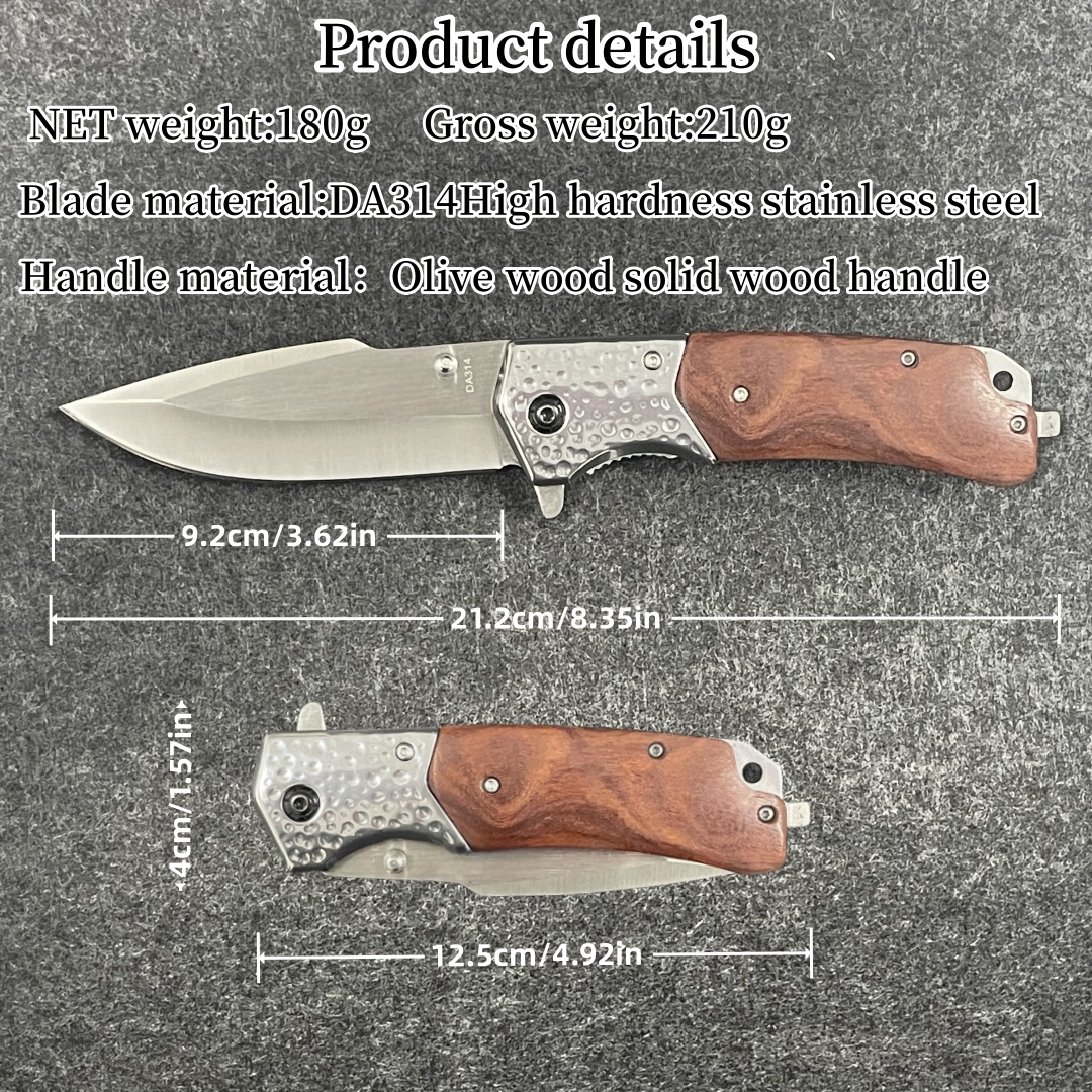 Outdoor folding knives, solid wood handle folding knives, high hardness stainless steel knives, convenient pocket knives, can be used for various activities