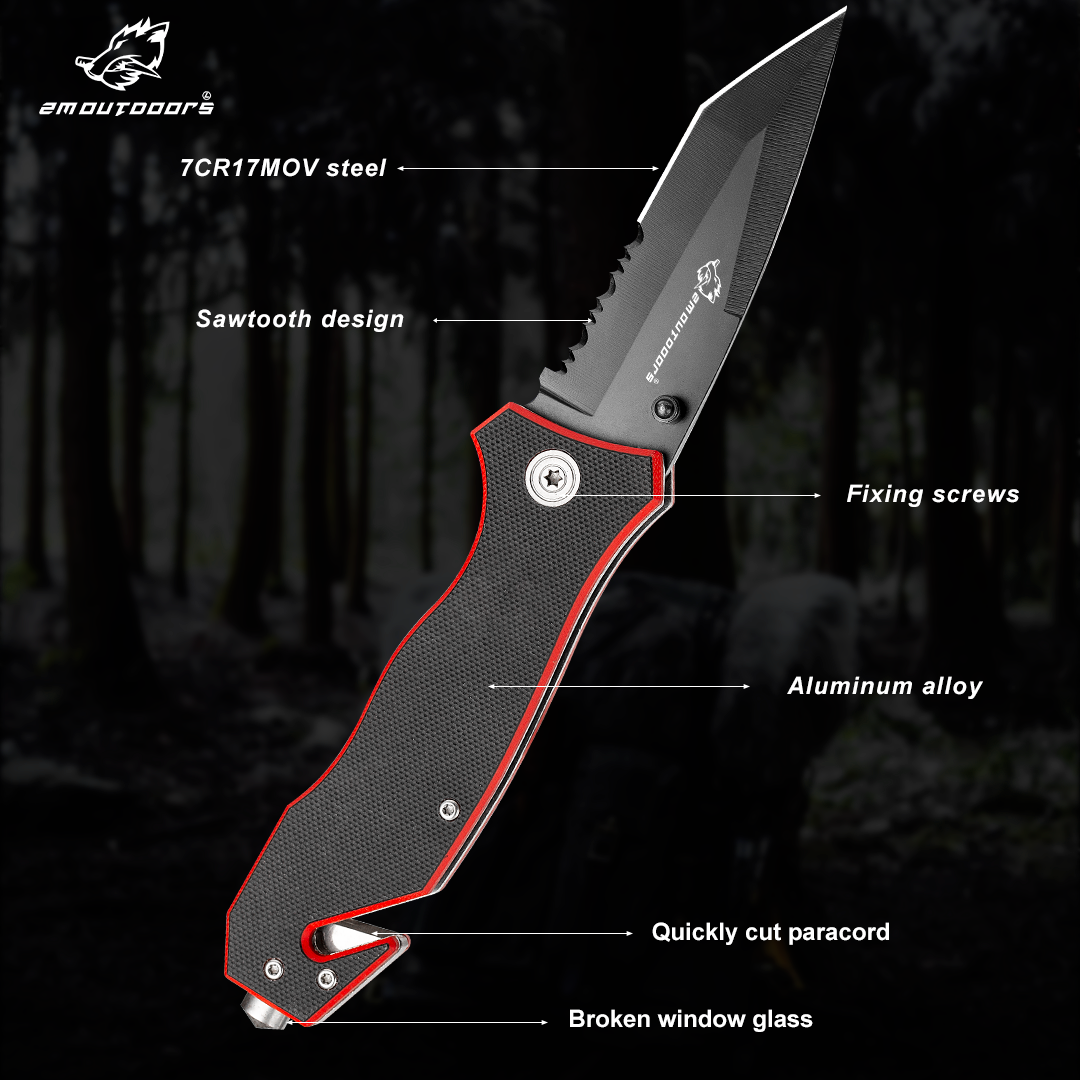 Outdoor pocket folding knife with locking mechanism, 7Cr17Mov high hardness stainless steel knife, G10 handle, can be used for outdoor wilderness survival, mountaineering, hiking