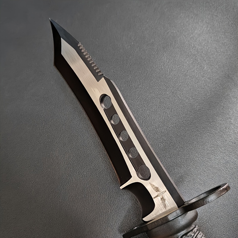 Outdoor Camping Survival Knife, Tactical Straight Knife Long Swiss 4Cr13 Steel High Hardness Saber with Leather Knife Sleeve, Nylon Fiber Handle for Hunting, Self-Defense, Self-Defense, Camping - Blade Design, One-piece Dragon Design