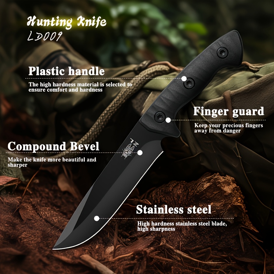 D2 Steel Outdoor Fixed Blade Knife – Full-Tang Design with Scabbard, Portable Multi-Purpose Tool for Camping, Bushcraft, and General Outdoor Use