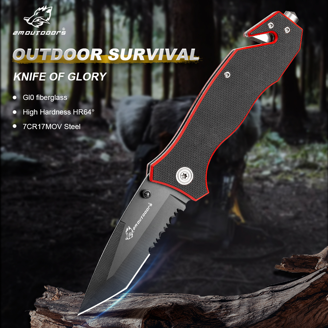 Outdoor pocket folding knife with locking mechanism, 7Cr17Mov high hardness stainless steel knife, G10 handle, can be used for outdoor wilderness survival, mountaineering, hiking