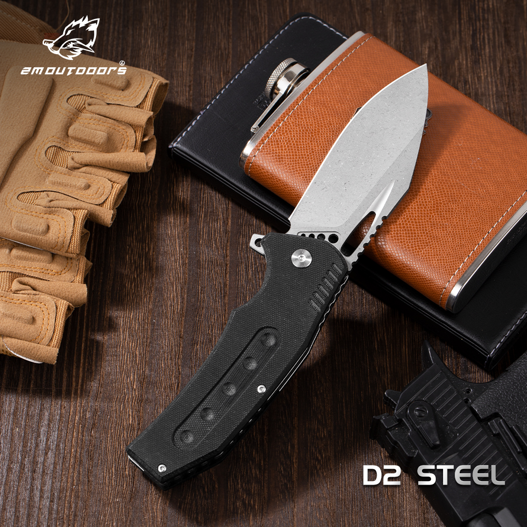1pc, one-handed quick opening folding knife, outdoor folding knife, outdoor camping knife, D2 steel blade, G10 fiberglass non-slip handle, can be used for mountaineering, hiking, wilderness survival, camping and other outdoor activities, gifts