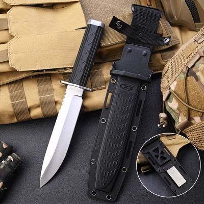 1PC Large Size Tactical Straight Knife, Multi-purpose Knife With Knife Cover, ZT-09S Fixed Blade Knife, 7CR15 Steel High Hardness Knife, Adventure Knife With Flint, For Fishing, Hiking, Life, Men And Women Gifts