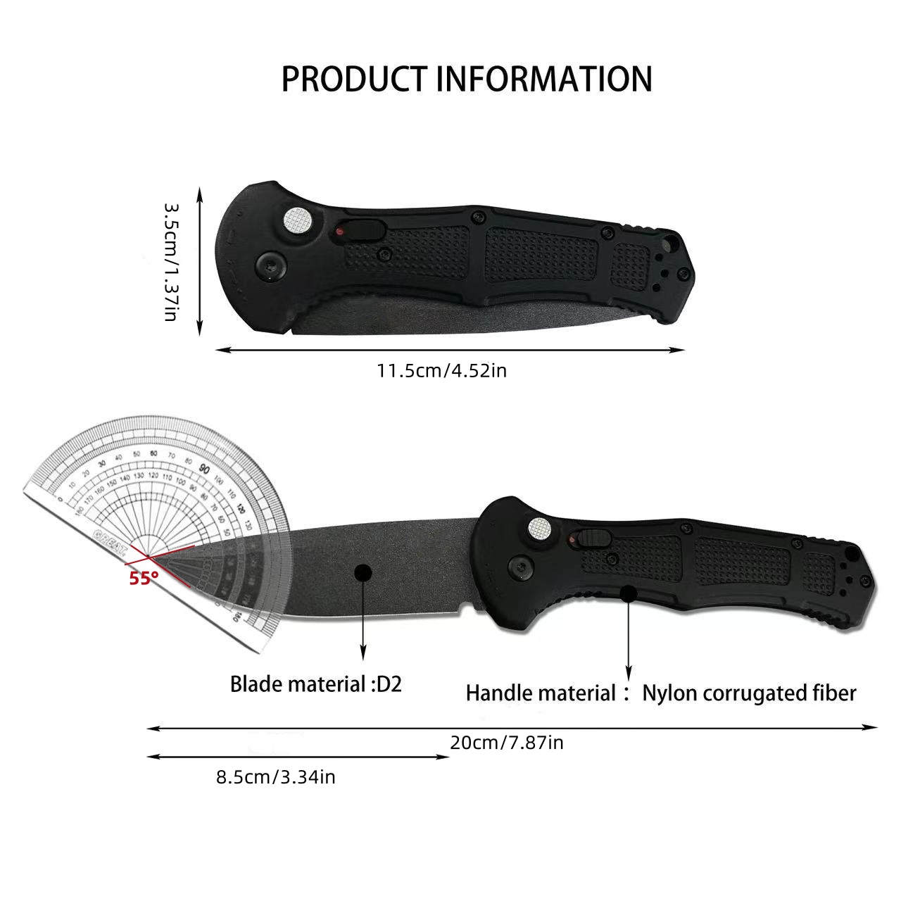 BM9070 Folding Knife – D2 Blade with Textured Nylon-Fiber Handle, Smooth One-Hand Operation, Ideal for Camping, Hiking & Everyday Carry