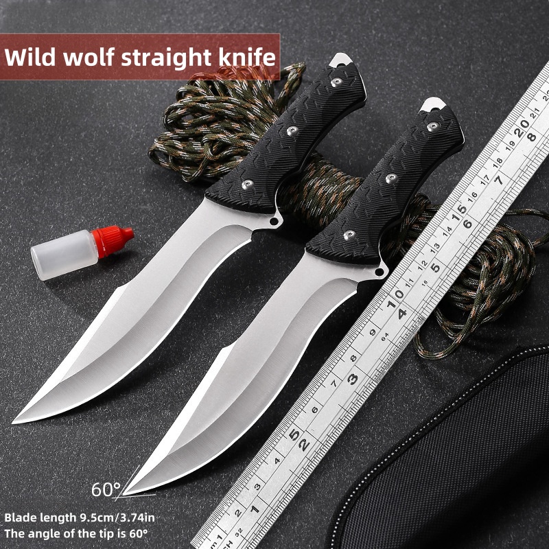 Outdoor Multifunctional Straight Knife, Tactical Knife, High Hardness 8CR13MOV Steel Blade, ABS Handle, Portable Multi-purpose Fixed Blade Straight Knife for Outdoor Camping, Hunting and Survival, Blade Protection with Knife Sleeve, Good Gift