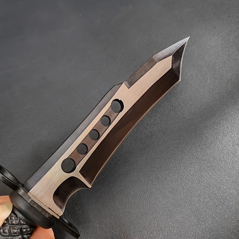 Outdoor Camping Survival Knife, Tactical Straight Knife Long Swiss 4Cr13 Steel High Hardness Saber with Leather Knife Sleeve, Nylon Fiber Handle for Hunting, Self-Defense, Self-Defense, Camping - Blade Design, One-piece Dragon Design