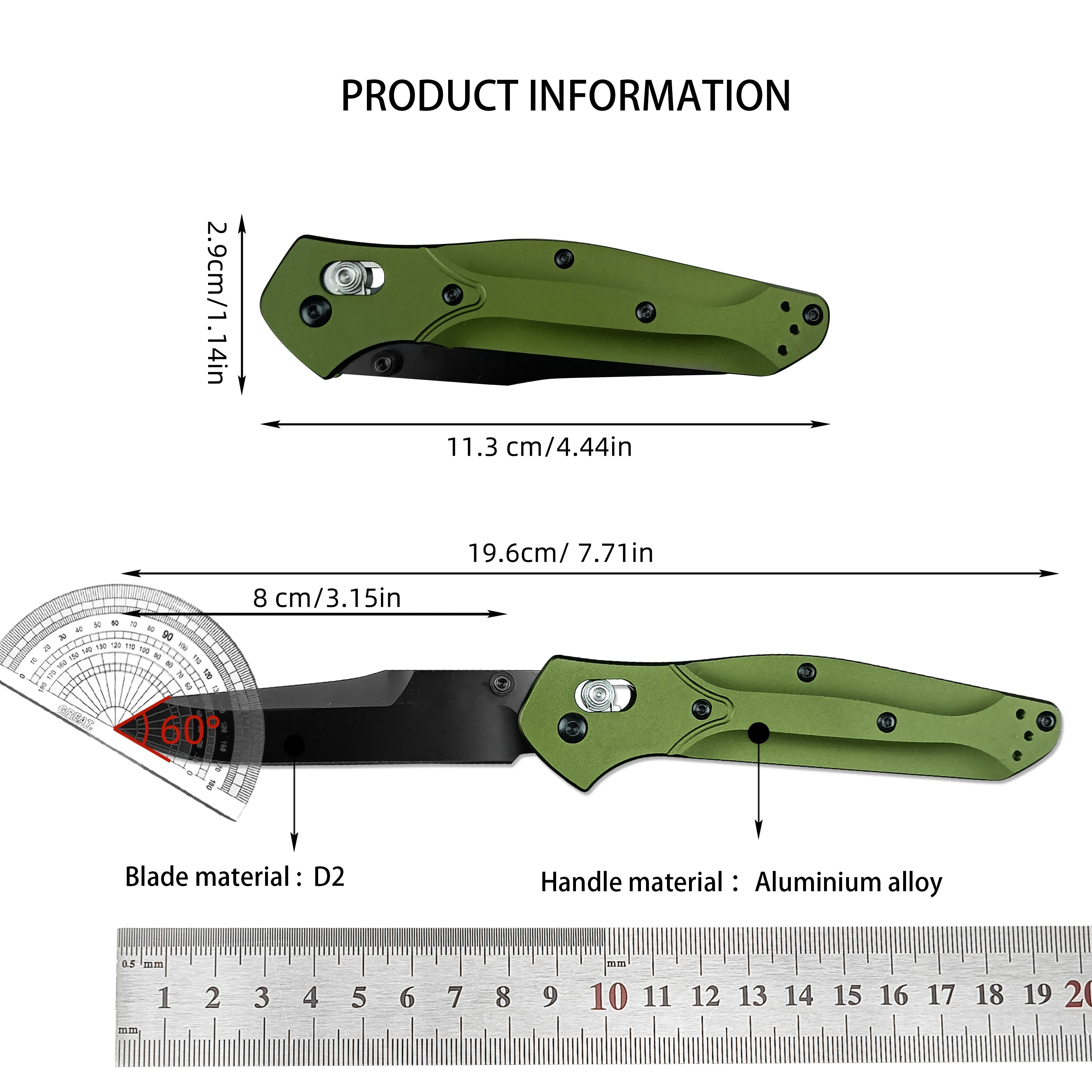 BM940 Outdoor Folding Knife – CNC Fine Grind, Green Aviation-Aluminum Handle, Bearing Lock Thumb-Open Design, Gift-Box Packaging
