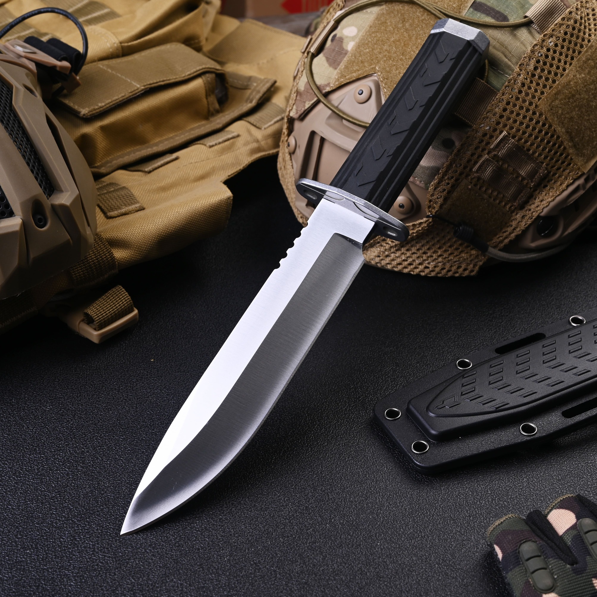 1PC Large Size Tactical Straight Knife, Multi-purpose Knife With Knife Cover, ZT-09S Fixed Blade Knife, 7CR15 Steel High Hardness Knife, Adventure Knife With Flint, For Fishing, Hiking, Life, Men And Women Gifts