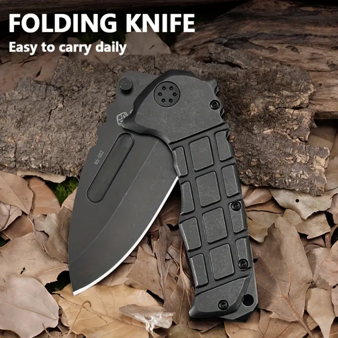 Outdoor folding knife, 440 steel handle, high quality D2 steel, high hardness blade, titanium plated anti-rust treatment, blade hardness 59-60HR folding knife, suitable for exploration, rescue, camping, hunting and gifts for men