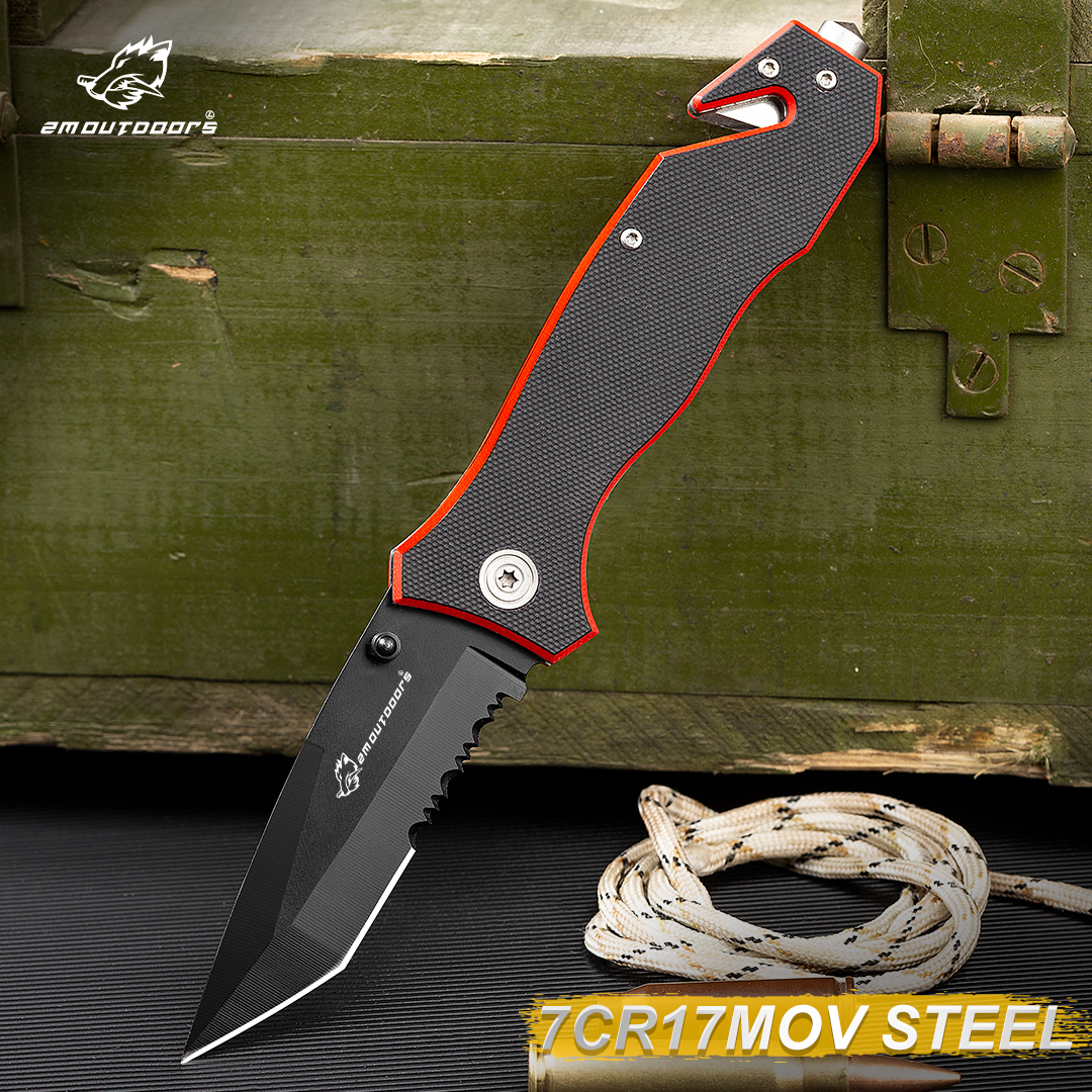 Outdoor pocket folding knife with locking mechanism, 7Cr17Mov high hardness stainless steel knife, G10 handle, can be used for outdoor wilderness survival, mountaineering, hiking