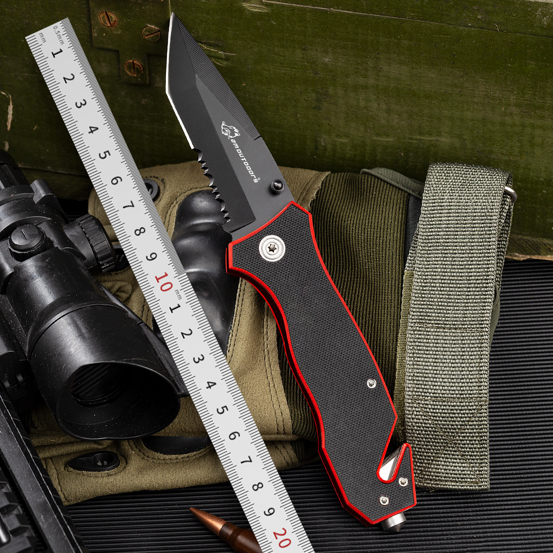 Outdoor pocket folding knife with locking mechanism, 7Cr17Mov high hardness stainless steel knife, G10 handle, can be used for outdoor wilderness survival, mountaineering, hiking