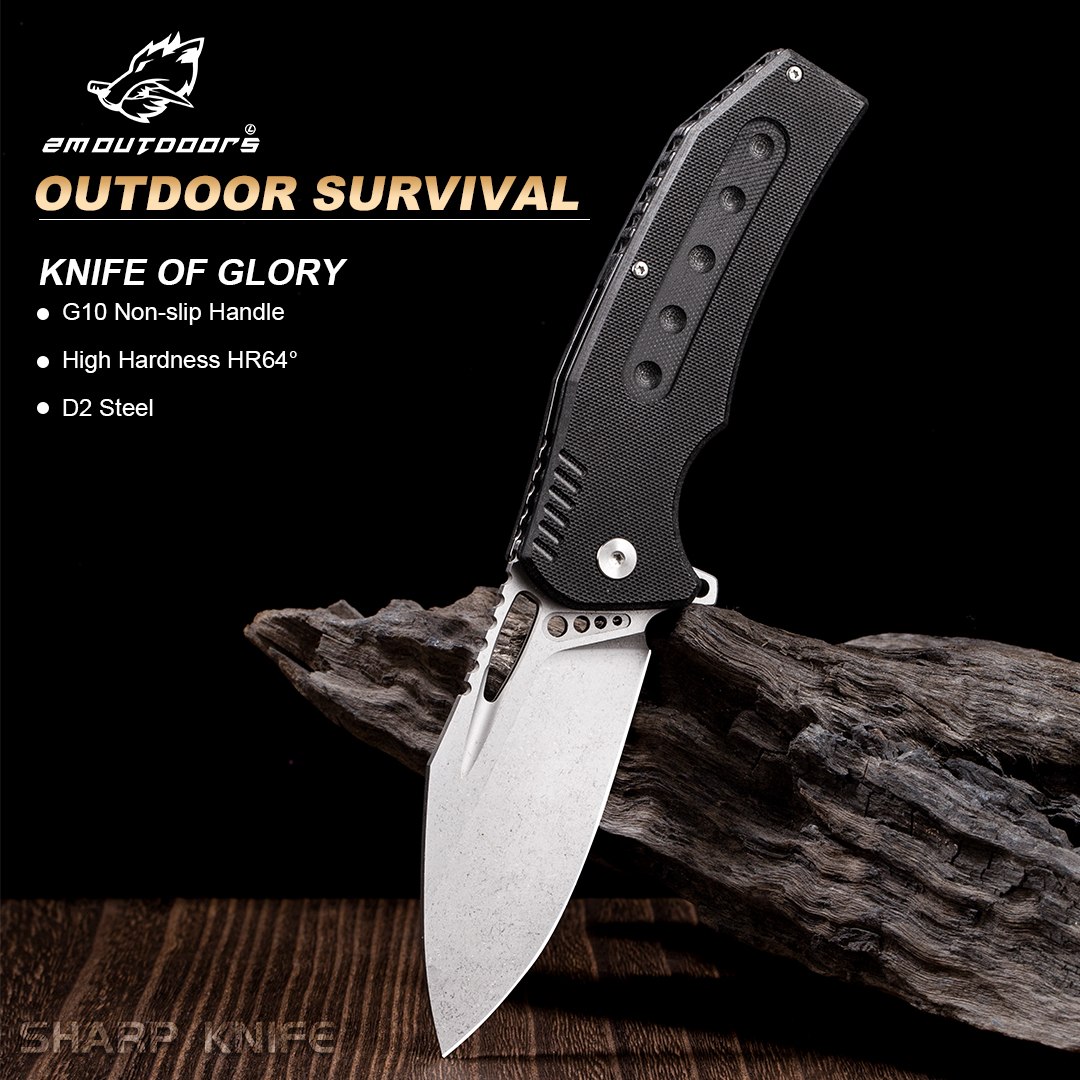 1pc, one-handed quick opening folding knife, outdoor folding knife, outdoor camping knife, D2 steel blade, G10 fiberglass non-slip handle, can be used for mountaineering, hiking, wilderness survival, camping and other outdoor activities, gifts