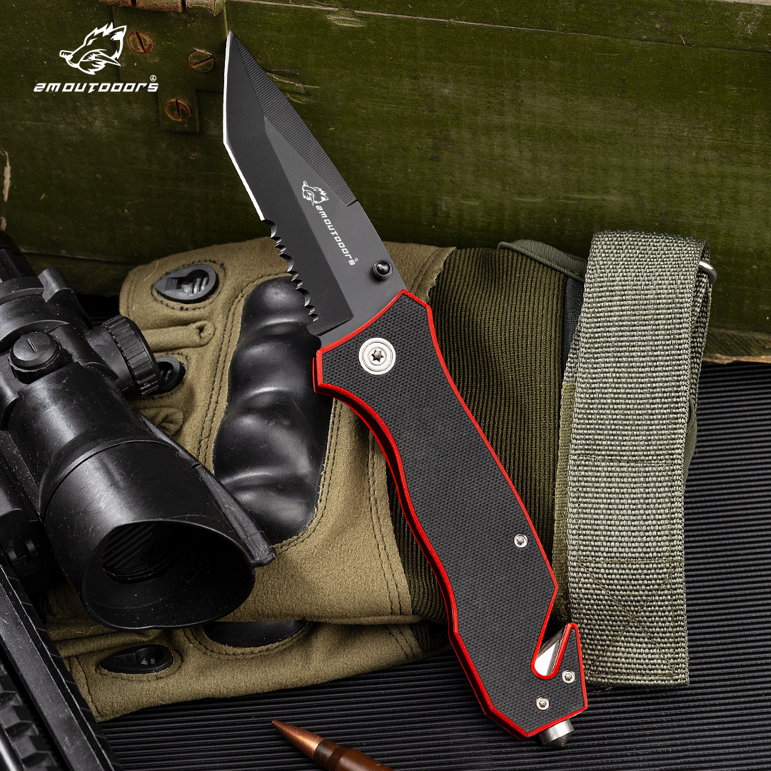 Outdoor pocket folding knife with locking mechanism, 7Cr17Mov high hardness stainless steel knife, G10 handle, can be used for outdoor wilderness survival, mountaineering, hiking