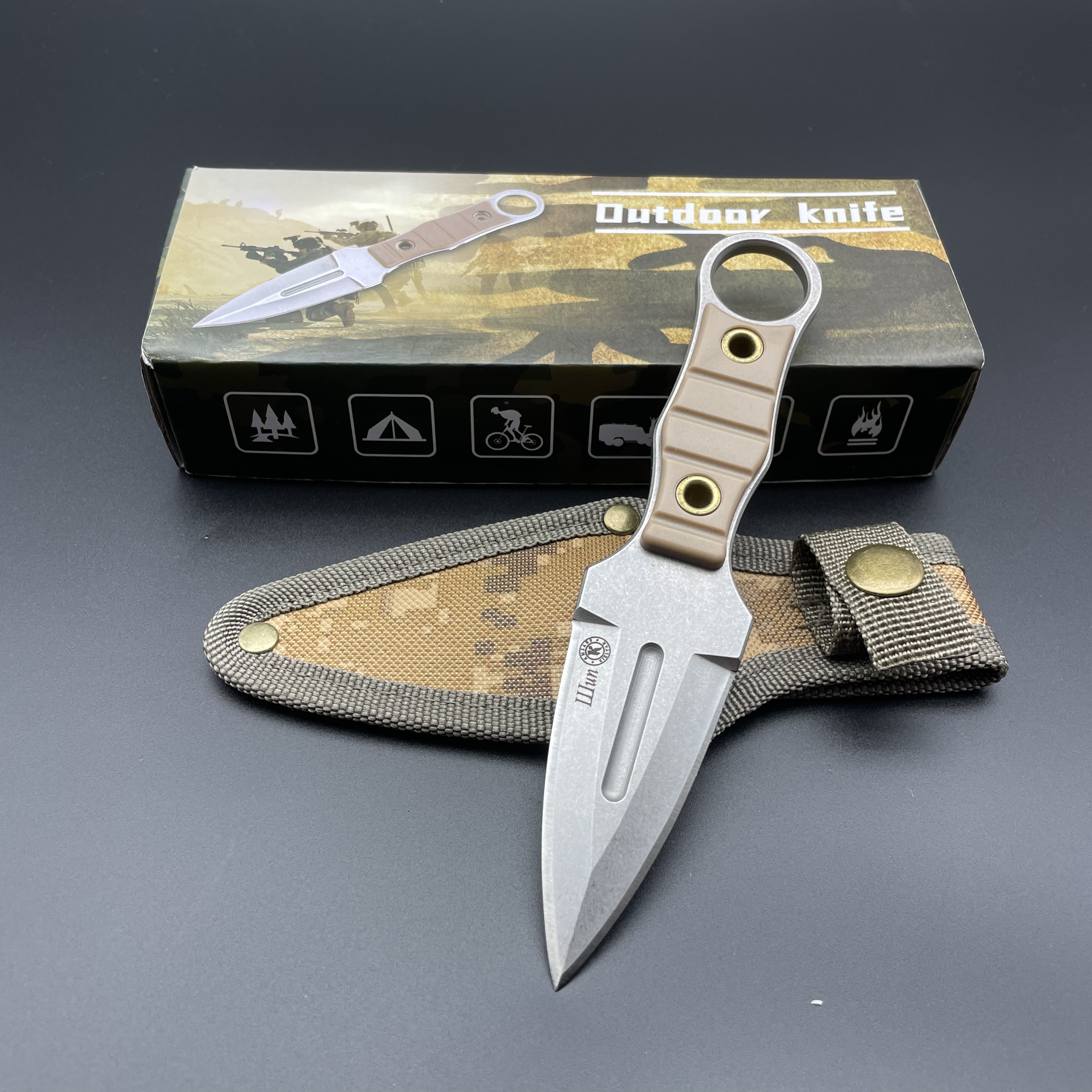 Wilderness Survival Straight Knife with Knife Sleeve, EDC Portable Knife, Super Sharp Camping Knife, Stainless Steel Fixed Blade Survival Bush Knife