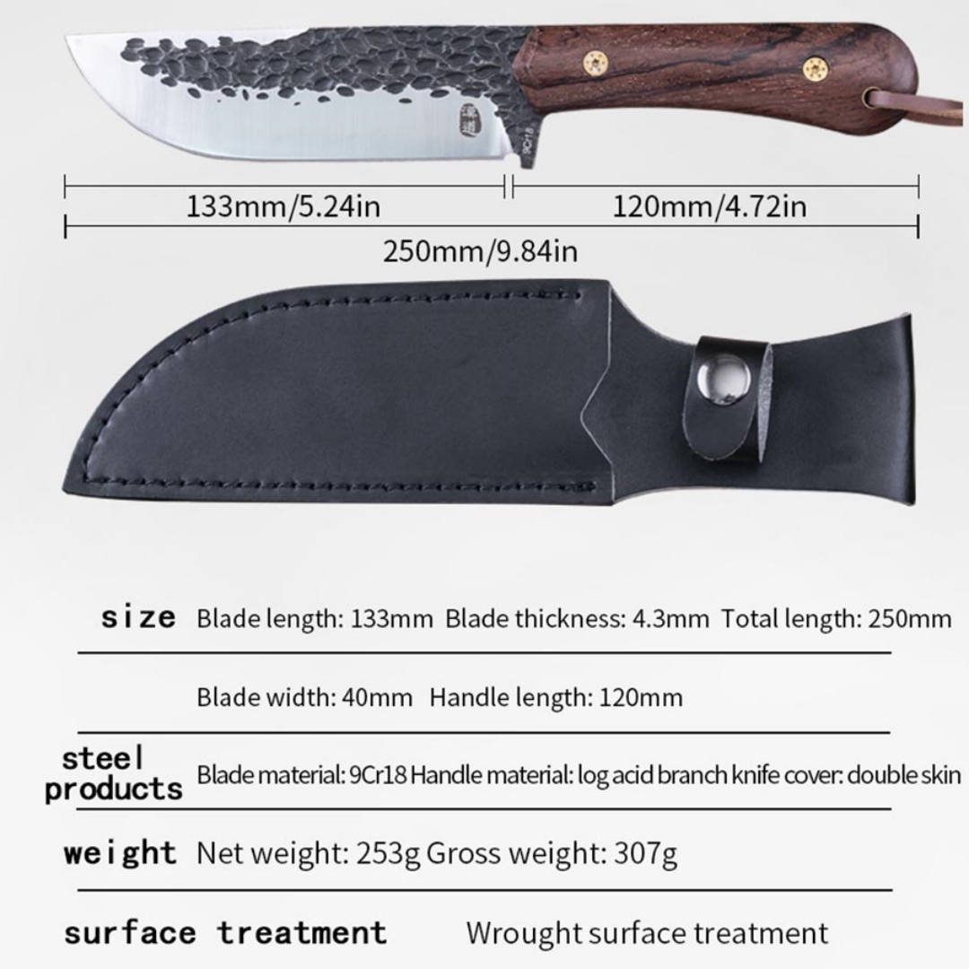 Outdoor Camping Knife Prey Handling Knife Outdoor Cleaver Wilderness Survival Knife Self-Defense Knife High Hardness Stainless Steel Knife Tactical Straight Knife