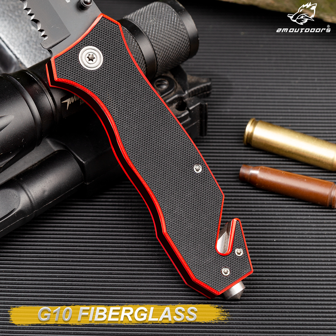 Outdoor pocket folding knife with locking mechanism, 7Cr17Mov high hardness stainless steel knife, G10 handle, can be used for outdoor wilderness survival, mountaineering, hiking