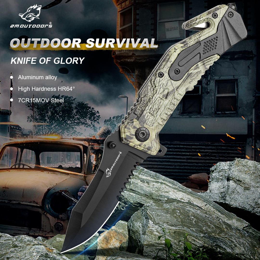 Outdoor folding knife, pocket knife, serrated folding knife, multi-function knife, can be used for outdoor hiking, wilderness survival and other different outdoor scenes