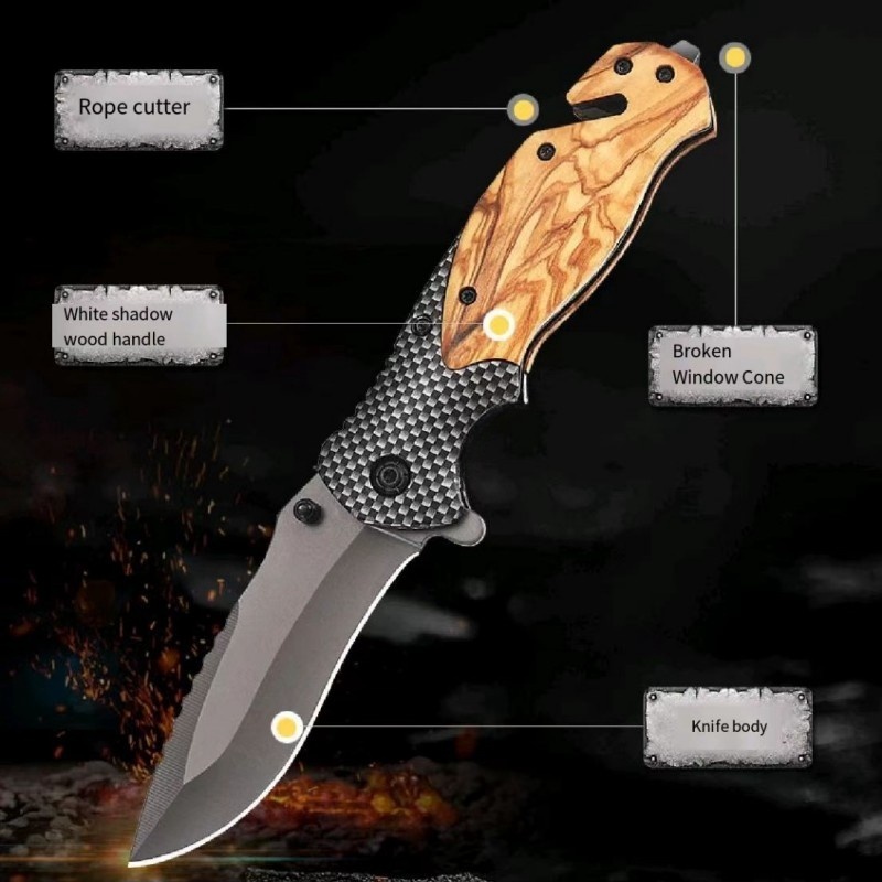 1pcs. Outdoor Wooden Handle Folding Knife, Multi-function Knife, Outdoor Essential Supplies, Can Be Used For Outdoor Activities, The Best Choice For Gifts