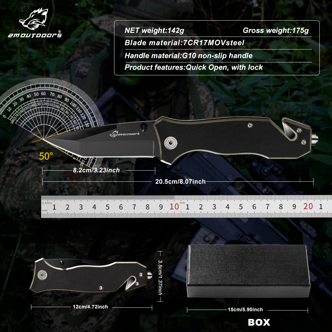 Outdoor Pocket Folding Knife With Locking Mechanism, 7Cr17Mov High Hardness Stainless Steel Knife, G10 Handle, Can Be Used For Outdoor Wilderness Survival, Mountaineering, Hiking