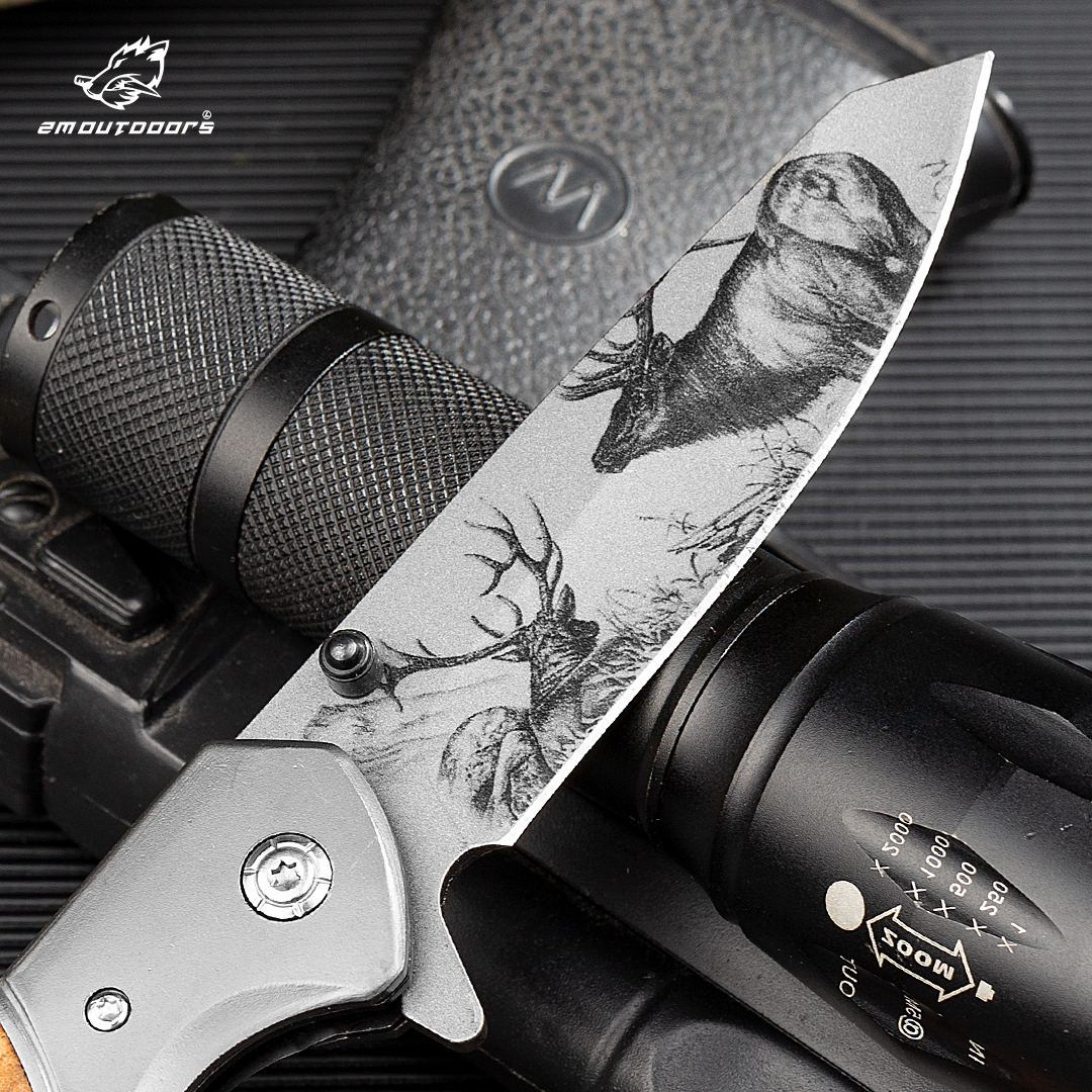 1PC, Elk Tactical Folding Pocket Knife With Stainless Steel Blade And Wooden Handle For Survival Outdoor Camping Hiking EDC Tools