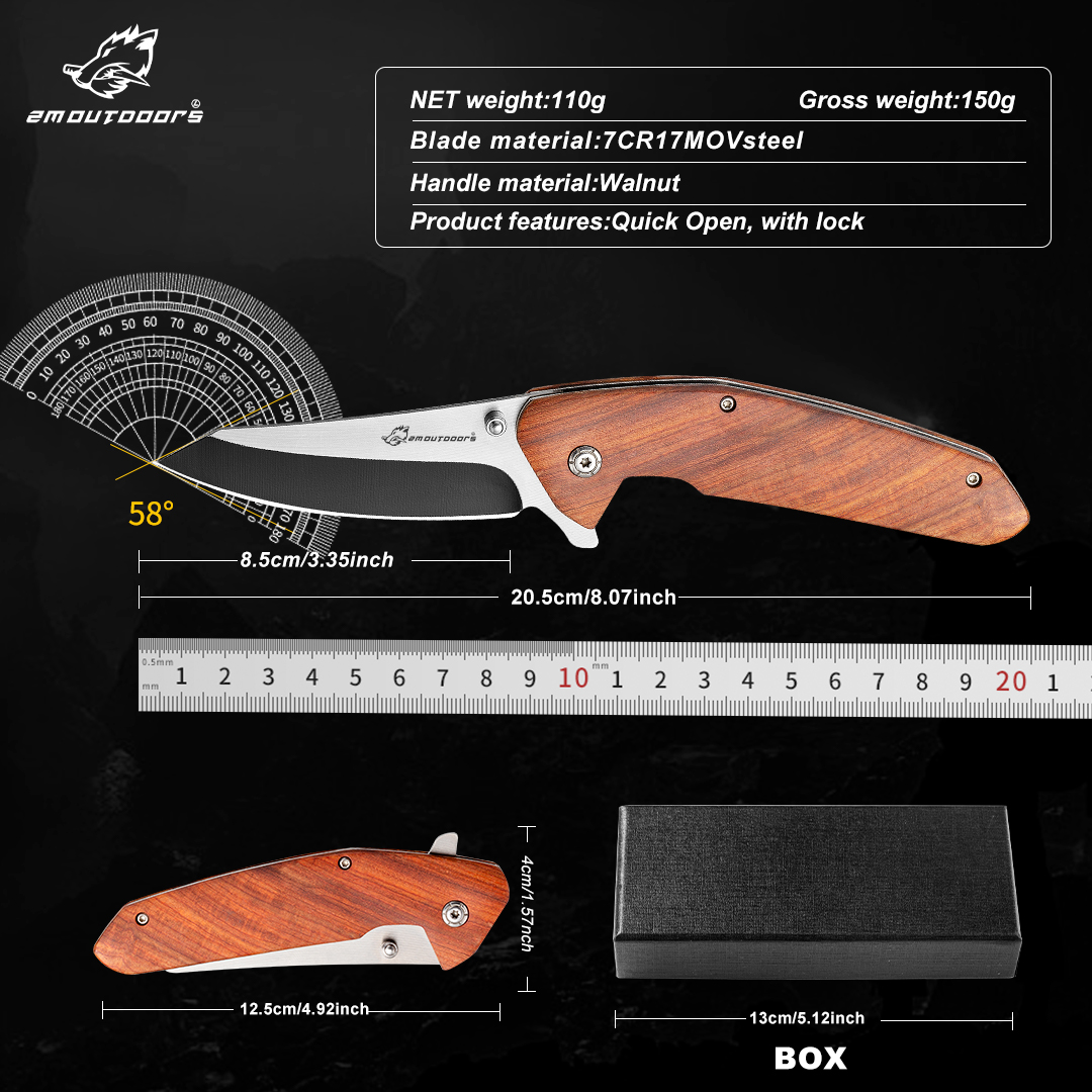 1pc Outdoor Pocket Knife With Locking Mechanism, 7Cr17Mov High Hardness Stainless Steel Knife, G10 Handle, Can Be Used For Outdoor Wilderness Survival, Mountaineering, Hiking