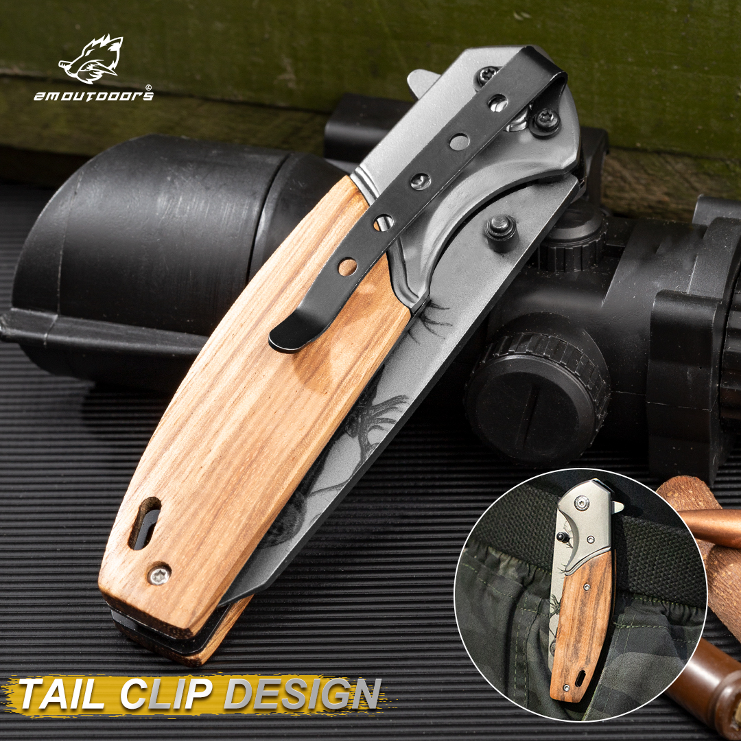 1PC, Elk Tactical Folding Pocket Knife With Stainless Steel Blade And Wooden Handle For Survival Outdoor Camping Hiking EDC Tools