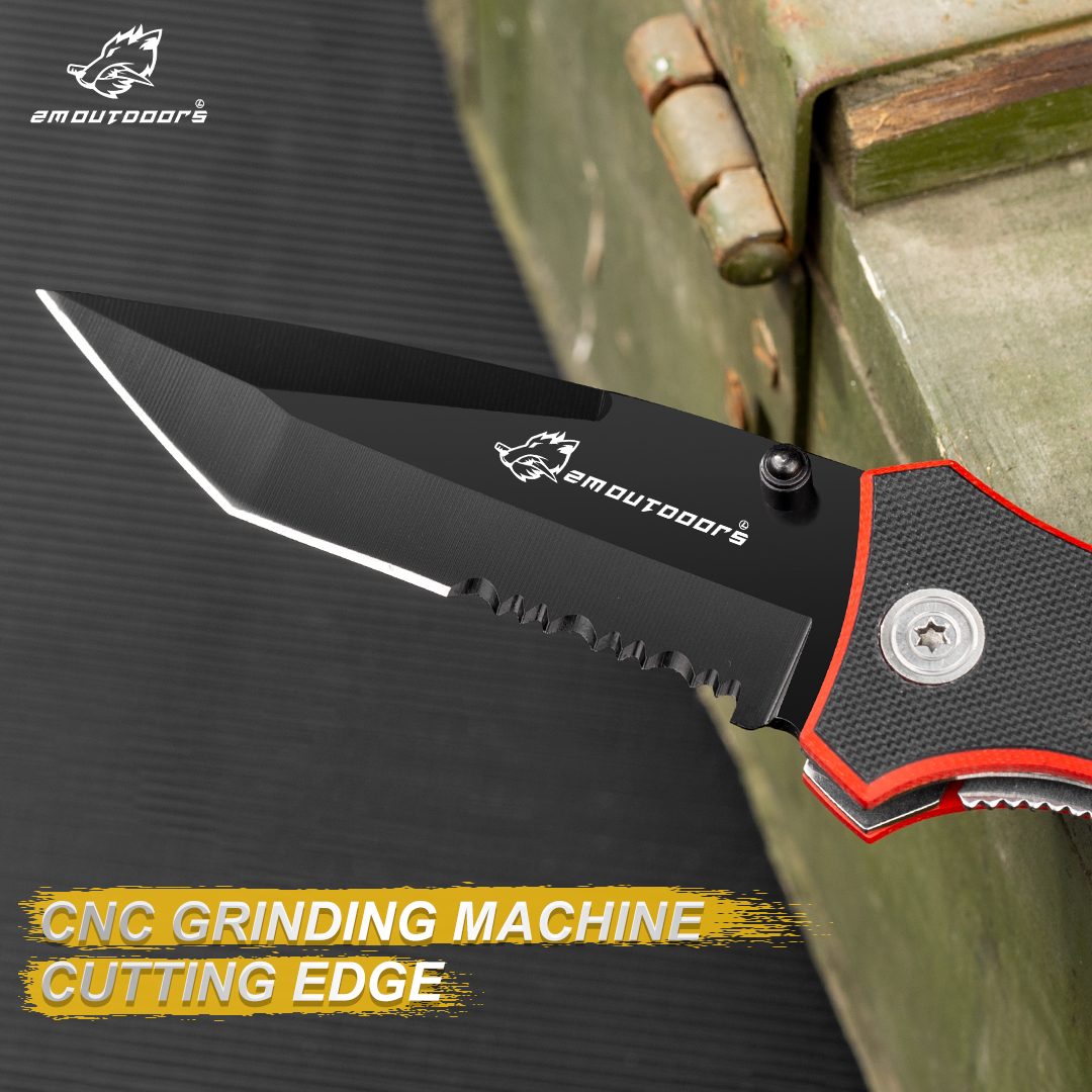 Outdoor pocket folding knife with locking mechanism, 7Cr17Mov high hardness stainless steel knife, G10 handle, can be used for outdoor wilderness survival, mountaineering, hiking