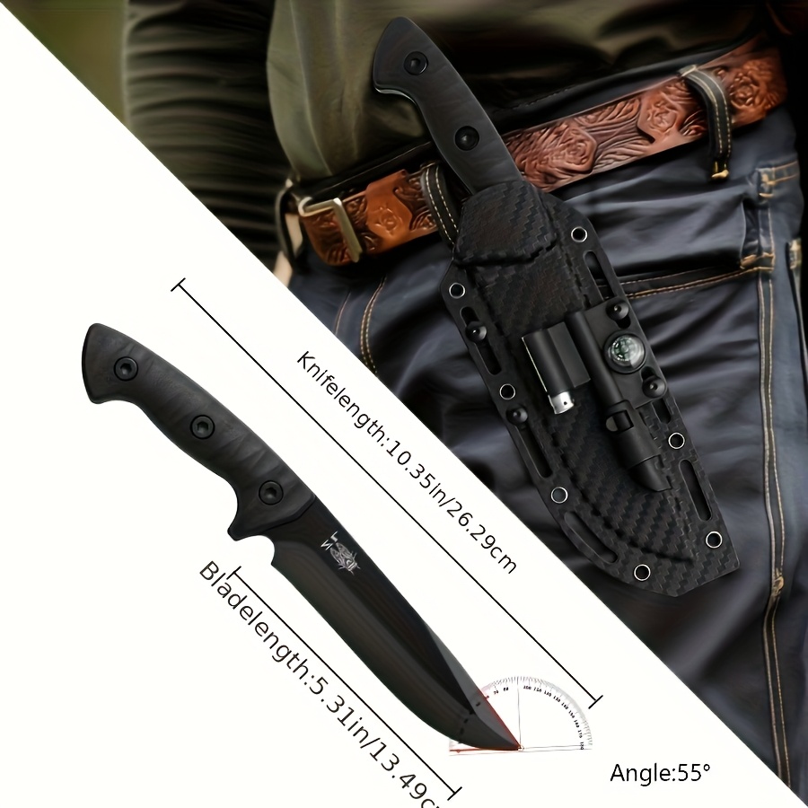 D2 Steel Outdoor Fixed Blade Knife – Full-Tang Design with Scabbard, Portable Multi-Purpose Tool for Camping, Bushcraft, and General Outdoor Use