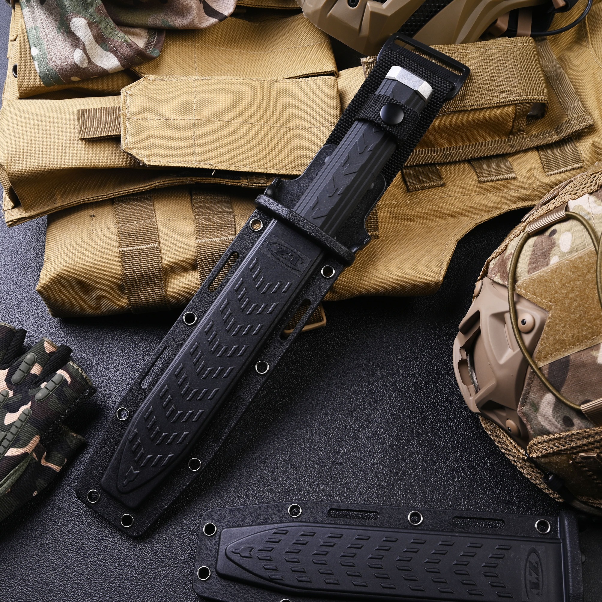 1PC Large Size Tactical Straight Knife, Multi-purpose Knife With Knife Cover, ZT-09S Fixed Blade Knife, 7CR15 Steel High Hardness Knife, Adventure Knife With Flint, For Fishing, Hiking, Life, Men And Women Gifts