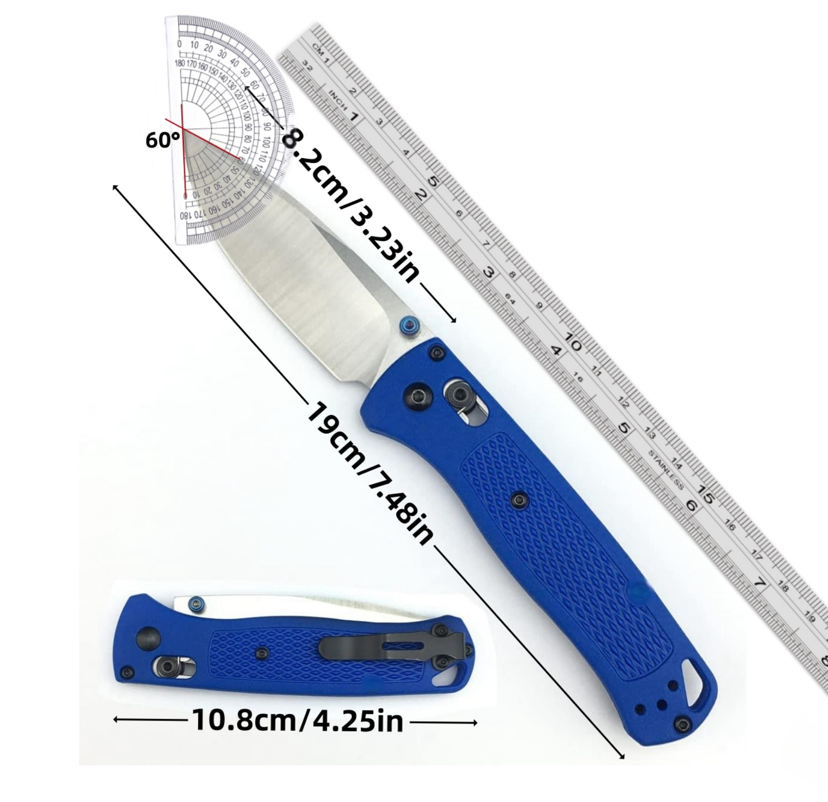 BM 535 Blue Folding Knife – 8Cr13MoV Steel Blade, GRN Handle, Manual Thumb-Open Design with Smooth Bearing Lock, Compact EDC Pocket Knife