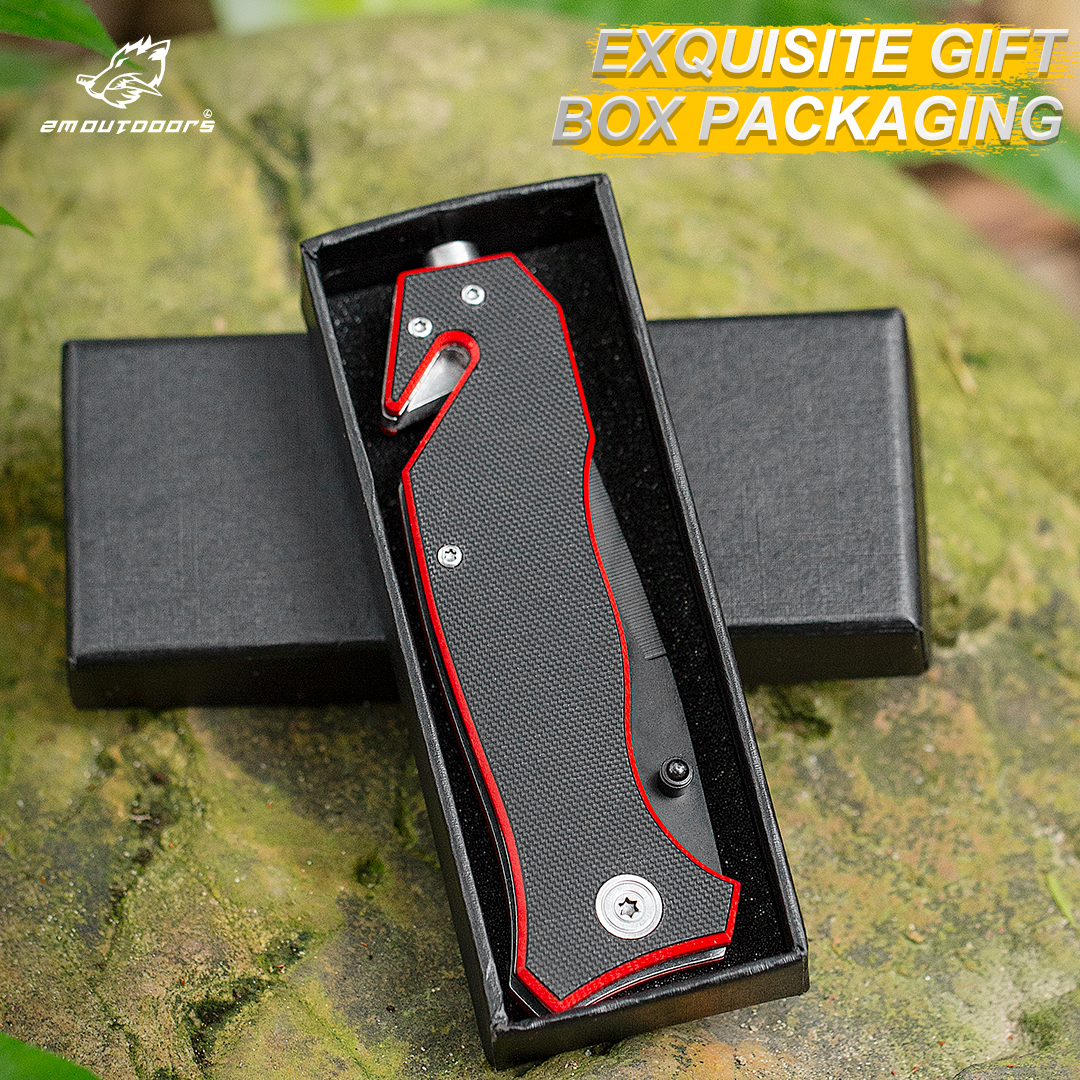 Outdoor pocket folding knife with locking mechanism, 7Cr17Mov high hardness stainless steel knife, G10 handle, can be used for outdoor wilderness survival, mountaineering, hiking