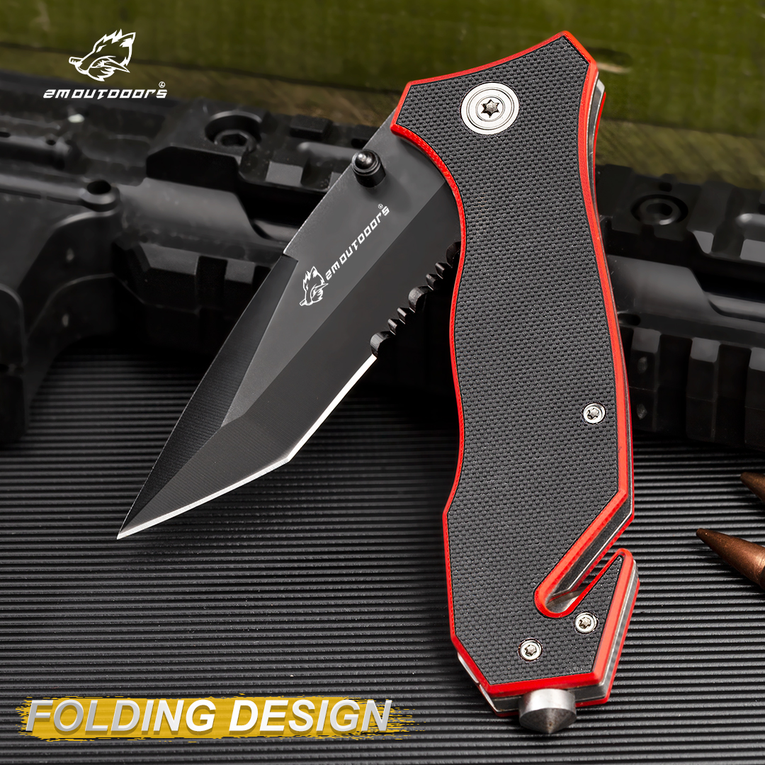 Outdoor pocket folding knife with locking mechanism, 7Cr17Mov high hardness stainless steel knife, G10 handle, can be used for outdoor wilderness survival, mountaineering, hiking
