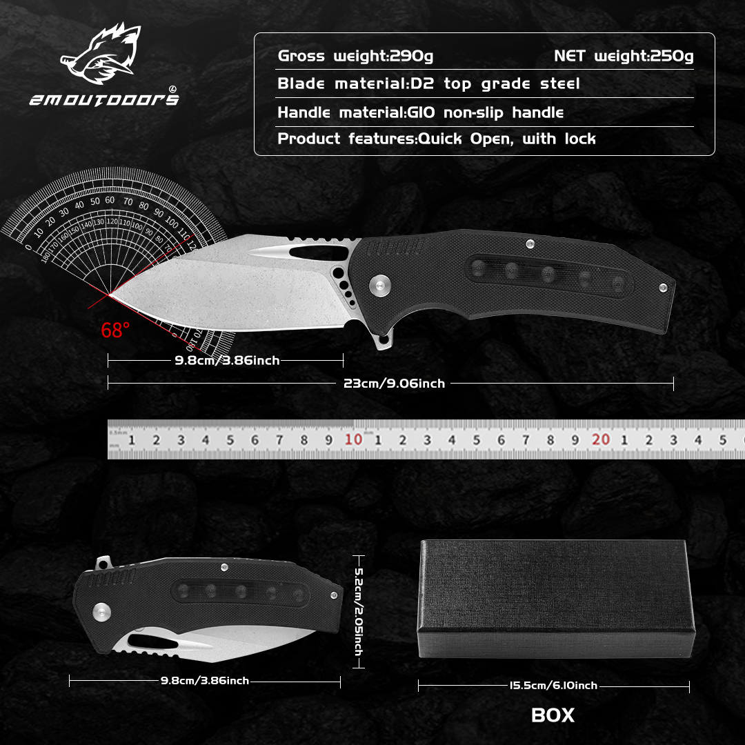1pc, one-handed quick opening folding knife, outdoor folding knife, outdoor camping knife, D2 steel blade, G10 fiberglass non-slip handle, can be used for mountaineering, hiking, wilderness survival, camping and other outdoor activities, gifts