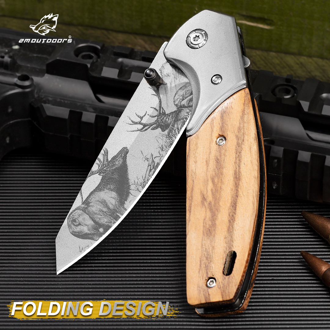 1PC, Elk Tactical Folding Pocket Knife With Stainless Steel Blade And Wooden Handle For Survival Outdoor Camping Hiking EDC Tools
