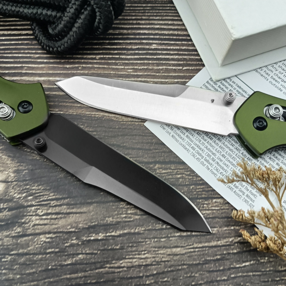 BM940 Outdoor Folding Knife – CNC Fine Grind, Green Aviation-Aluminum Handle, Bearing Lock Thumb-Open Design, Gift-Box Packaging