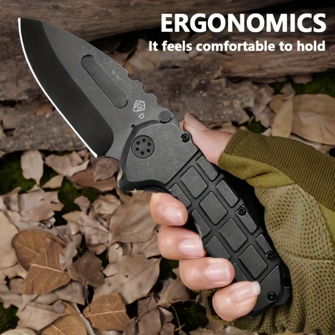 Outdoor folding knife, 440 steel handle, high quality D2 steel, high hardness blade, titanium plated anti-rust treatment, blade hardness 59-60HR folding knife, suitable for exploration, rescue, camping, hunting and gifts for men