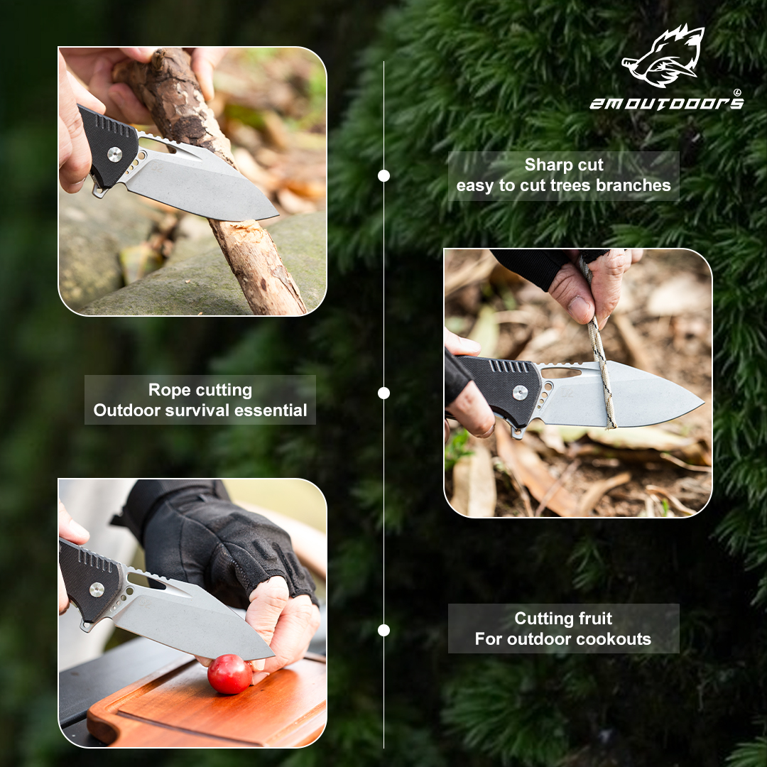 1pc, one-handed quick opening folding knife, outdoor folding knife, outdoor camping knife, D2 steel blade, G10 fiberglass non-slip handle, can be used for mountaineering, hiking, wilderness survival, camping and other outdoor activities, gifts